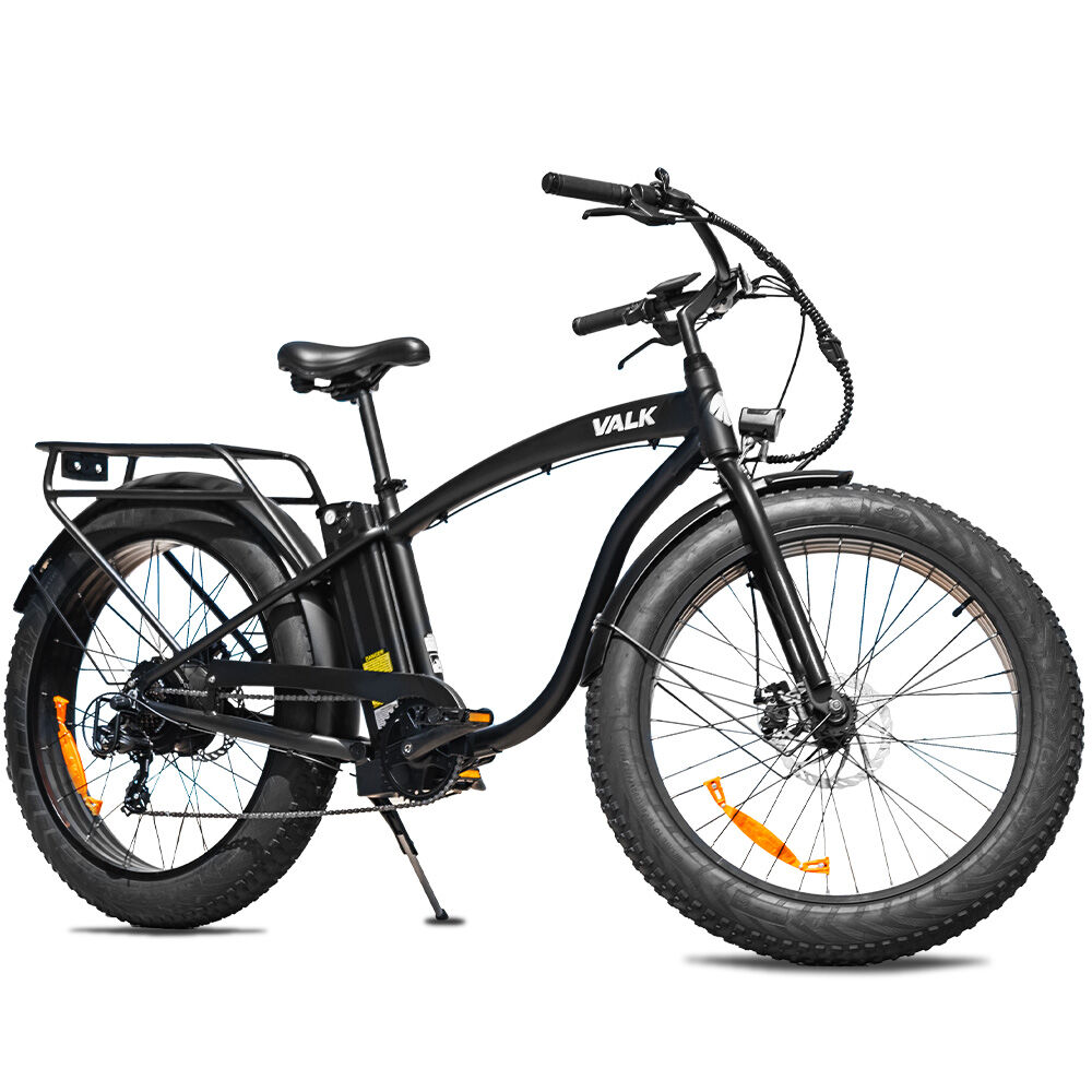 VALK Electric Fat Tyre Cruiser Bike, eBike with Throttle, Matte Black