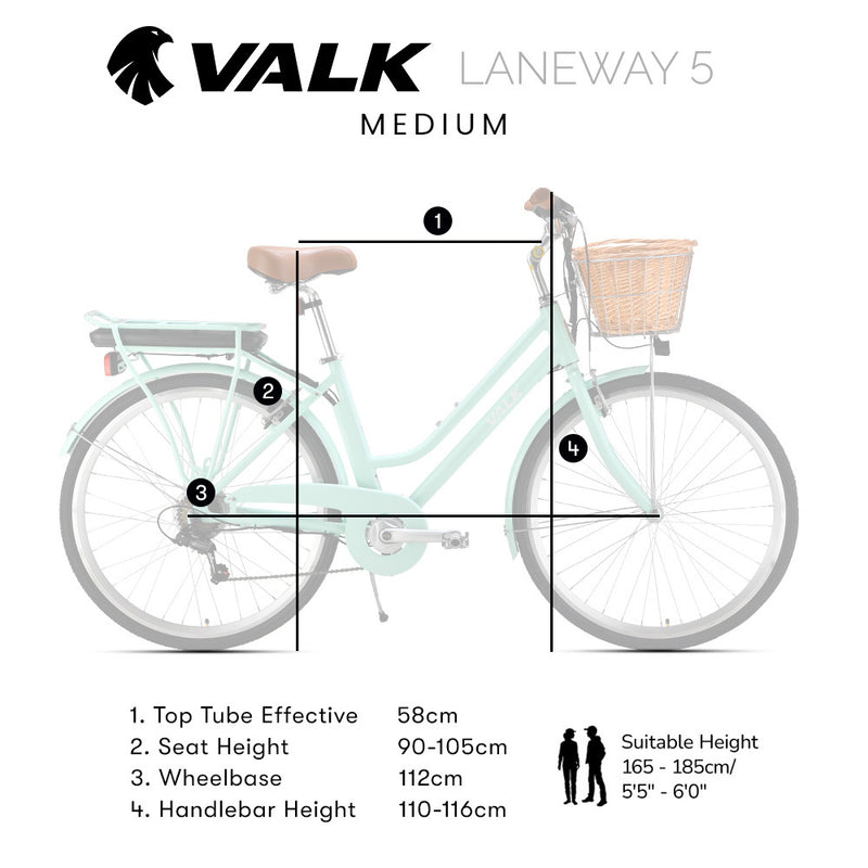 Valk Laneway 5 Vintage Electric Bike, Torque Sensor equipped eBike, Medium, Mint Green