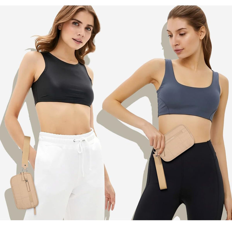 Beige RFID Blocking Nylon Wristlet Clutch Wallet - Compact Waterproof Pouch with Card Slots & ID Window