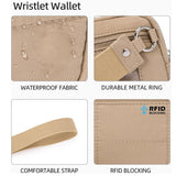 Beige RFID Blocking Nylon Wristlet Clutch Wallet - Compact Waterproof Pouch with Card Slots & ID Window