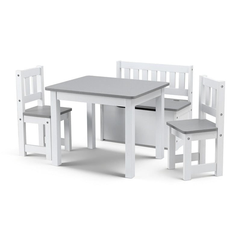 Keezi 2 in 1 Kids Table and Chair Set, Activity Table with Storage Bench and 2 Chairs for Reading, Drawing, Writing, Snack Time & Arts Crafts, 4 PCS Toddler Table and Chair Set, Grey