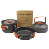 Outdoor Camping Cookware Set for 2-3 Persons Including Folding Pot Kettle with Tableware Portable Backpacking Stove Kit