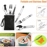 Outdoor Camping Cookware Set for 2-3 Persons Including Folding Pot Kettle with Tableware Portable Backpacking Stove Kit