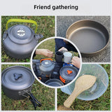 Outdoor Camping Cookware Set for 2-3 Persons Including Folding Pot Kettle with Tableware Portable Backpacking Stove Kit