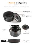 Outdoor Camping Cookware Set for 2-3 Persons Including Folding Pot Kettle with Tableware Portable Backpacking Stove Kit