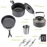 Outdoor Camping Cookware Set for 2-3 Persons Including Folding Pot Kettle with Tableware Portable Backpacking Stove Kit
