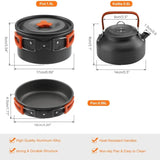 Outdoor Camping Cookware Set for 2-3 Persons Including Folding Pot Kettle with Tableware Portable Backpacking Stove Kit