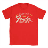 Men's Fender Jimi Hendrix Electric Guitar T-Shirts Pure Cotton Tees Streetwear Short Sleeve T Shirt O Neck Fashion Loose Tshirt