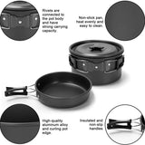 Outdoor Camping Cookware Set for 2-3 Persons Including Folding Pot Kettle with Tableware Portable Backpacking Stove Kit