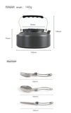 Outdoor Camping Cookware Set for 2-3 Persons Including Folding Pot Kettle with Tableware Portable Backpacking Stove Kit