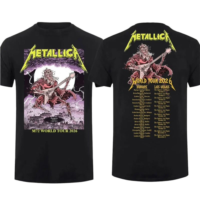 2026 Metallica Band M72 World Tour Budapest T-shirt Men and Women 100%Cotton Y2K Clothing Fashion Round Neck Short Sleeved Tee