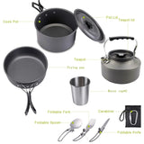 Outdoor Camping Cookware Set for 2-3 Persons Including Folding Pot Kettle with Tableware Portable Backpacking Stove Kit
