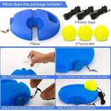 Portable Tennis Trainer: Features a water-fillable weighted base with anti-tangle design. Includes 3 tennis balls and an elastic cord. Suitable for solo indoor/outdoor use, ideal for all ages.blue