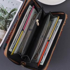 E Elegance Vintage Bohemian Style Wallet with Multi-Compartment Design - Large Capacity Zipper Clutch for Women