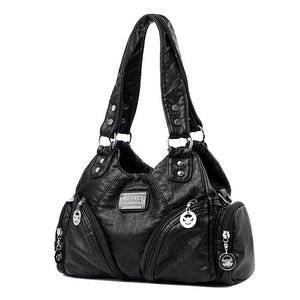 Black Vintage Soft Leather Biker Bag - Shoulder Crossbody Handbag
