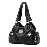 Black Vintage Soft Leather Biker Bag - Shoulder Crossbody Handbag