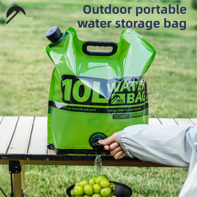 10L Green Outdoor Collapsible Water Storage Bag with Tap & Handle - Portable Camping Water Container for Hiking Picnic Travel and Emergency Water Storage