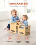 Montessori Weaning Table and Chair Set, Wooden Toddler Table and Chair Set for Aged 1-5, Adjustable Height Kids Montessori Chair and Activity Table, Ideal for Reading, Eating, Playing - Natural