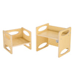 Montessori Weaning Table and Chair Set, Wooden Toddler Table and Chair Set for Aged 1-5, Adjustable Height Kids Montessori Chair and Activity Table, Ideal for Reading, Eating, Playing - Natural