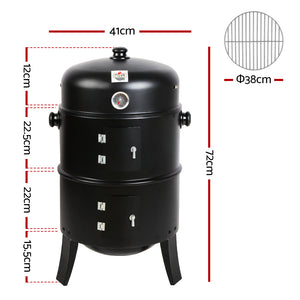 Grillz 3-in-1 Charcoal BBQ Smoker - Black