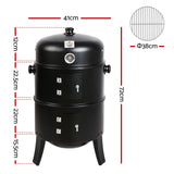 Grillz 3-in-1 Charcoal BBQ Smoker - Black