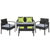 4 Seater Sofa Set Outdoor Furniture Lounge Setting Wicker Chairs Table Rattan Lounger Bistro Patio Garden Cushions Black