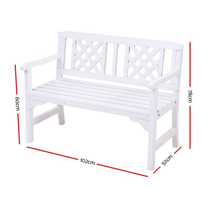 Gardeon Wooden Garden Bench 2 Seat Patio Furniture Timber Outdoor Lounge Chair White