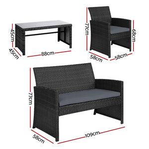 Gardeon Set of 4 Outdoor Wicker Chairs & Table - Black