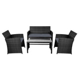 Gardeon Set of 4 Outdoor Wicker Chairs & Table - Black