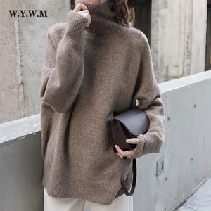 WYWM Turtle Neck Cashmere Sweater Women Korean Style Loose Warm Knitted Pullover 2021 Winter Outwear Lazy Oaf Female Jumpers